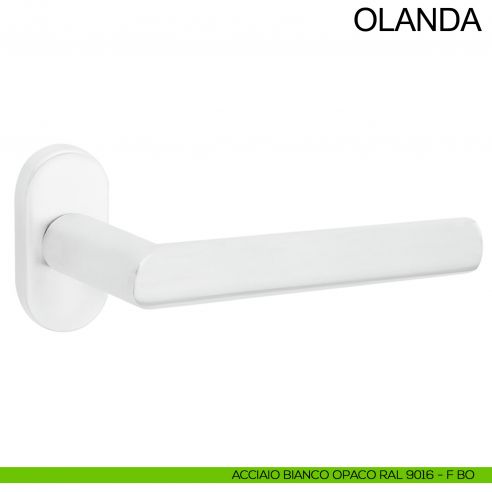 Maniglia in acciaio zancata per porta Olanda Fimet Inox con rosetta ovale bianco opaco RAL 9016