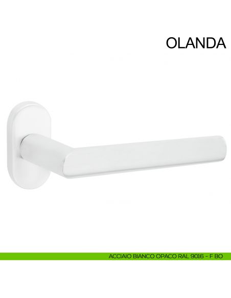 Maniglia in acciaio zancata per porta Olanda Fimet Inox con rosetta ovale bianco opaco RAL 9016