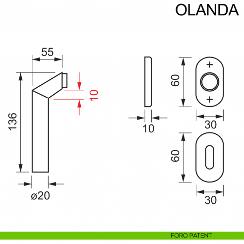 Maniglia in acciaio zancata per porta Olanda Fimet Inox con rosetta ovale disegno foro patent