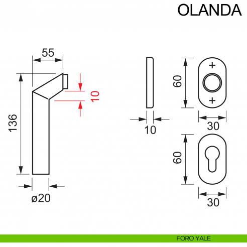 Maniglia in acciaio zancata per porta Olanda Fimet Inox con rosetta ovale disegno foro yale