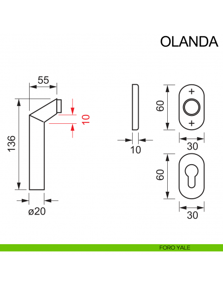 Maniglia in acciaio zancata per porta Olanda Fimet Inox con rosetta ovale disegno foro yale