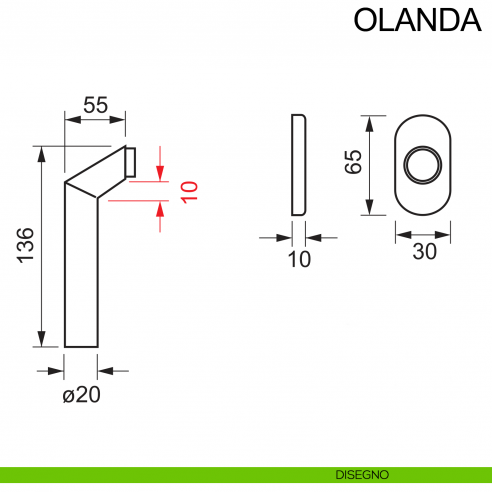 Maniglia zancata per finestra in acciaio DK Olanda Fimet Inox disegno