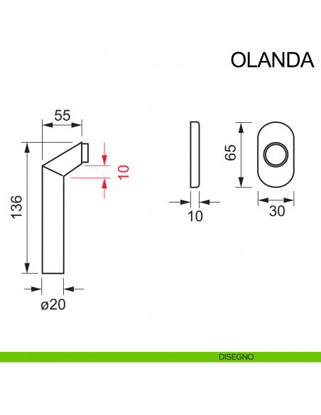 Maniglia zancata per finestra in acciaio DK Olanda Fimet Inox disegno