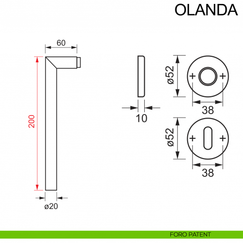 Maniglia in acciaio per porta Olanda Fimet Inox con impugnatura 200 mm disegno foro patent