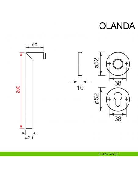 Maniglia in acciaio per porta Olanda Fimet Inox con impugnatura 200 mm disegno foro yale
