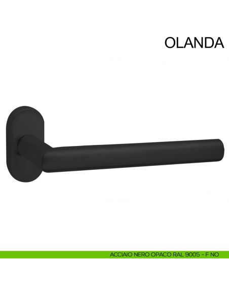 Maniglia in acciaio per porta con impugnatura 200 mm Olanda Fimet Inox rosetta ovale nero opaco RAL 9005