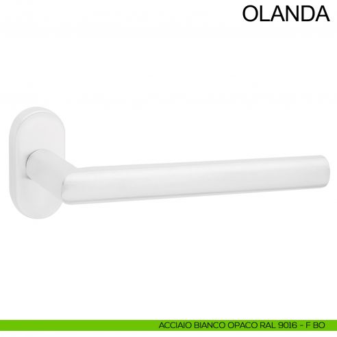 Maniglia in acciaio per porta con impugnatura 200 mm Olanda Fimet Inox rosetta ovale bianco opaco RAL 9016