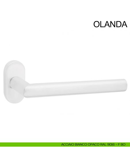 Maniglia in acciaio per porta con impugnatura 200 mm Olanda Fimet Inox rosetta ovale bianco opaco RAL 9016
