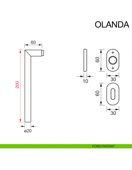 Maniglia in acciaio per porta con impugnatura 200 mm Olanda Fimet Inox rosetta ovale disegno foro patent