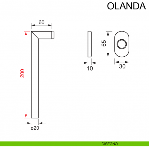 Maniglia per finestra in acciaio con impugnatura 200 mm DK Olanda Fimet Inox disegno