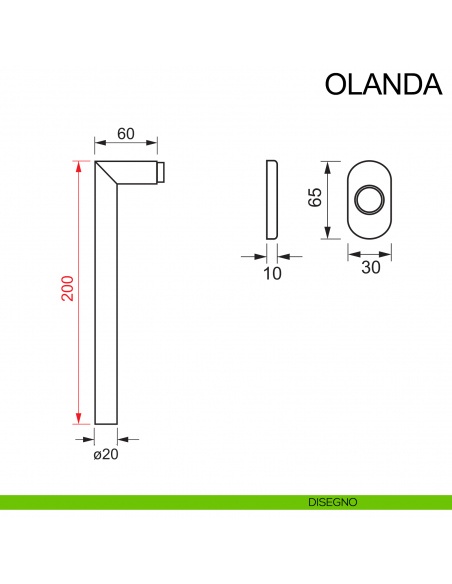 Maniglia per finestra in acciaio con impugnatura 200 mm DK Olanda Fimet Inox disegno