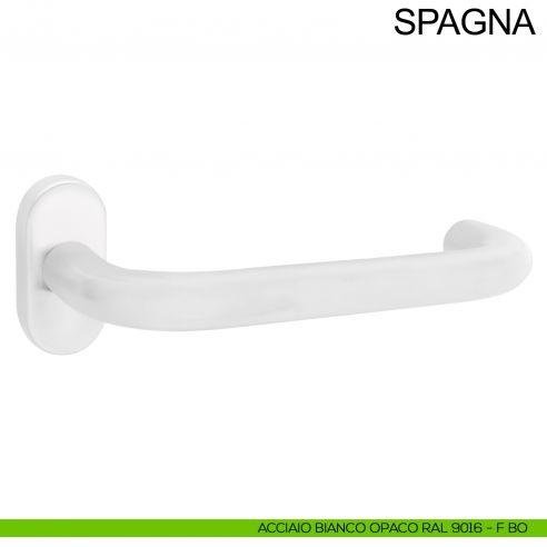 Maniglia in acciaio per porta con impugnatura 200 mm Spagna Fimet Inox rosetta ovale bianco opaco RAL 9016