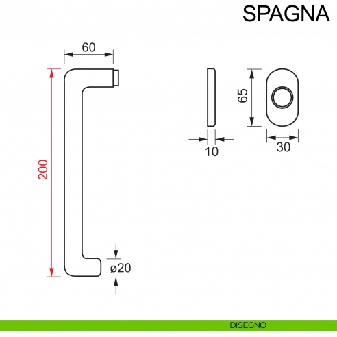 Maniglia in acciaio per finestra DK con impugnatura 200 mm Spagna Fimet Inox disegno