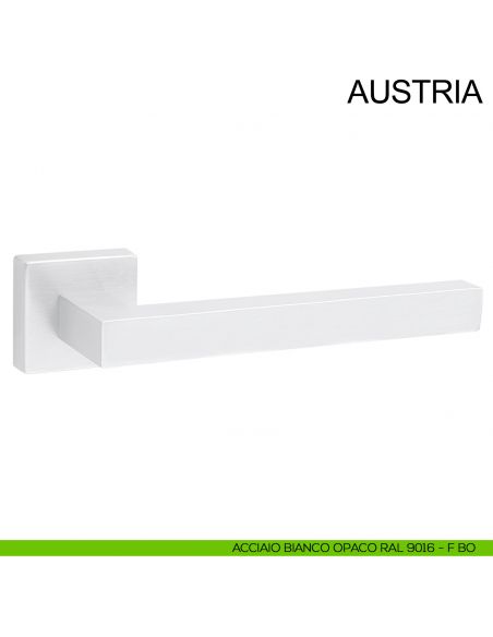 Maniglia in acciaio per porta con impugnatura 200 mm Austria Fimet Inox rosetta quadra bianco opaco RAL 9016