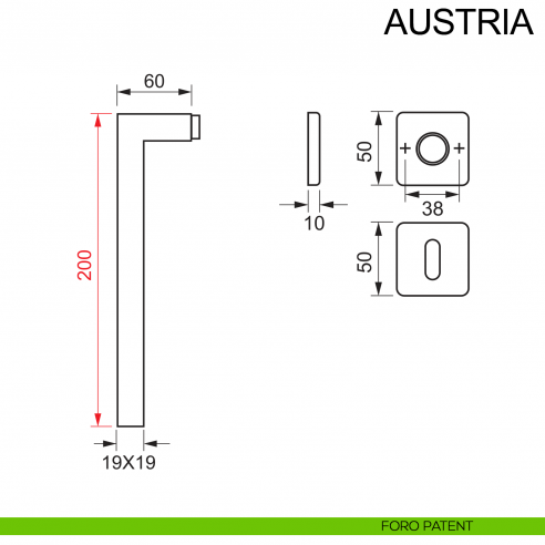 Maniglia in acciaio per porta con impugnatura 200 mm Austria Fimet Inox rosetta quadra foro patent