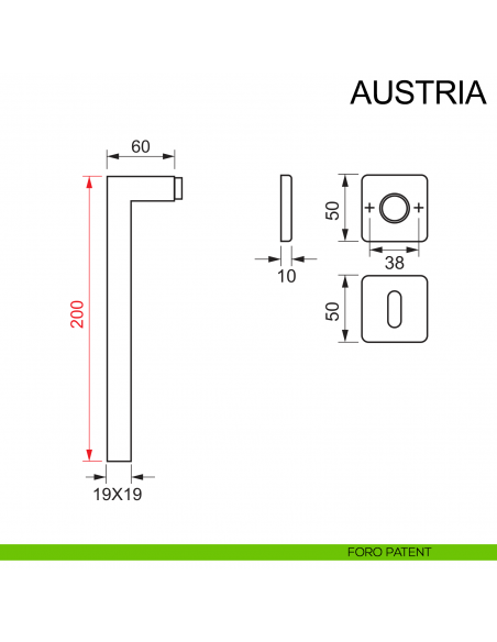 Maniglia in acciaio per porta con impugnatura 200 mm Austria Fimet Inox rosetta quadra foro patent