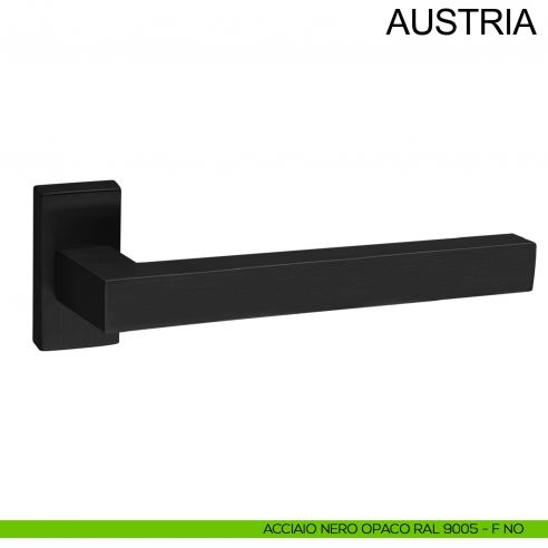 Maniglia in acciaio per porta con impugnatura 200 mm Austria Fimet Inox rosetta rettangolare nero opaco RAL 9005