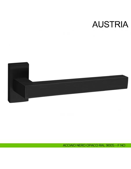 Maniglia in acciaio per porta con impugnatura 200 mm Austria Fimet Inox rosetta rettangolare nero opaco RAL 9005