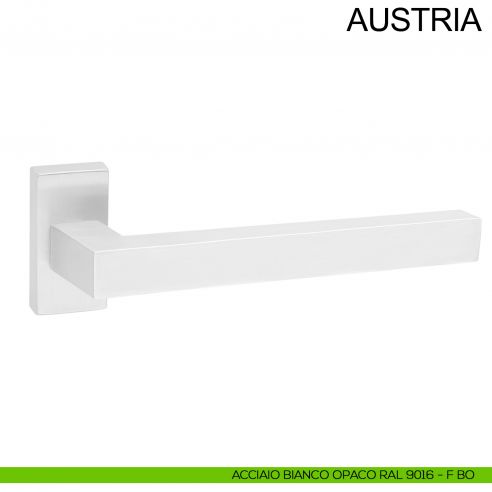 Maniglia in acciaio per porta con impugnatura 200 mm Austria Fimet Inox rosetta rettangolare bianco opaco RAL 9016