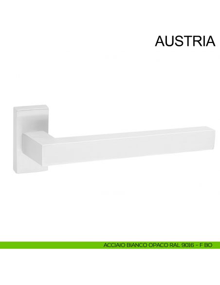 Maniglia in acciaio per porta con impugnatura 200 mm Austria Fimet Inox rosetta rettangolare bianco opaco RAL 9016