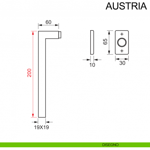 Maniglia in acciaio con impugnatura 200 mm per finestra DK Austria Fimet Inox disegno