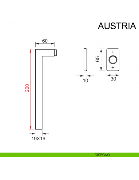 Maniglia in acciaio con impugnatura 200 mm per finestra DK Austria Fimet Inox disegno