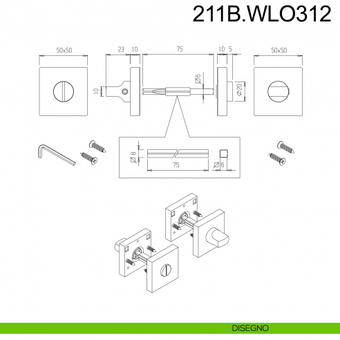 Nottolino WC libero occupato rosetta quadrata Fimet Inox disegno