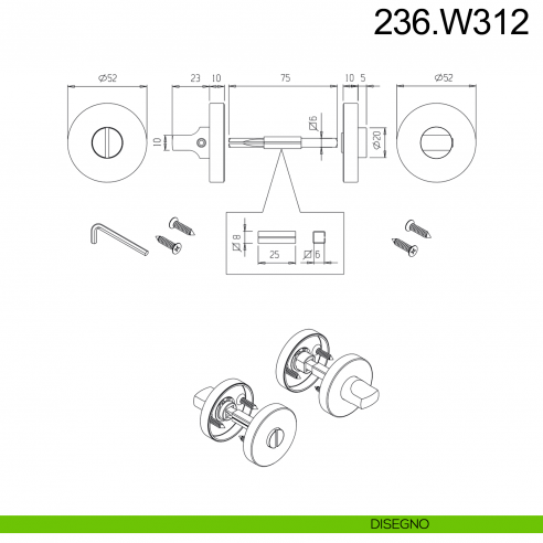 Nottolino WC in acciaio per porta Fimet Inox Inox disegno