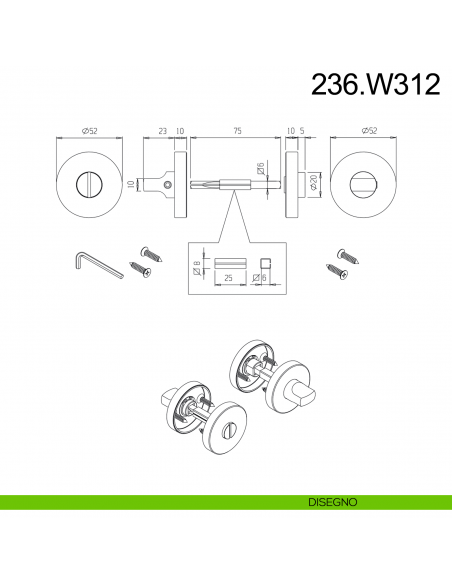 Nottolino WC in acciaio per porta Fimet Inox Inox disegno