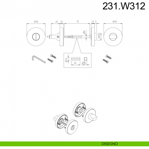 Nottolino per porta in acciaio Fimet Inox disegno