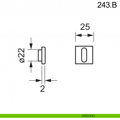 Bocchetta minimale quadrata in acciaio foro chiave Fimet Inox disegno