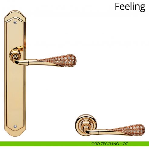 Maniglia con placca per porta interna Swarovski Feeling Linea Calì cieca oro zecchino