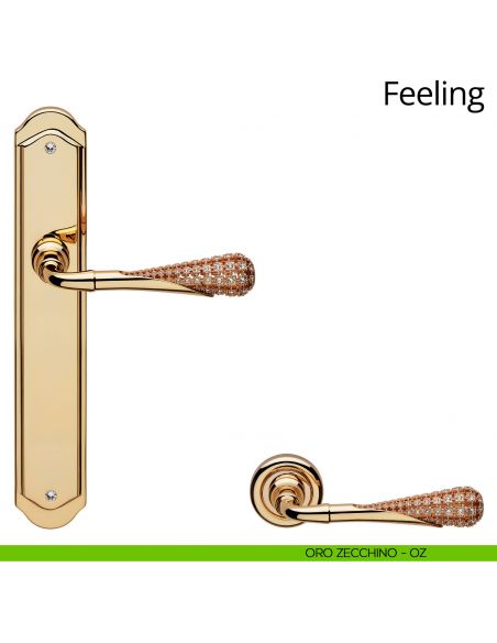 Maniglia con placca per porta interna Swarovski Feeling Linea Calì cieca oro zecchino