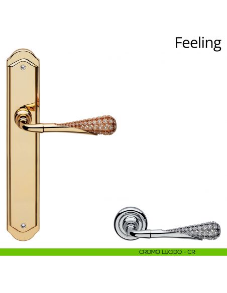 Maniglia con placca per porta interna Swarovski Feeling Linea Calì cieca cromo lucido