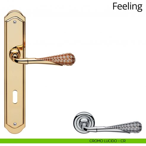 Maniglia con placca per porta interna Swarovski Feeling Linea Calì patent cromo lucido