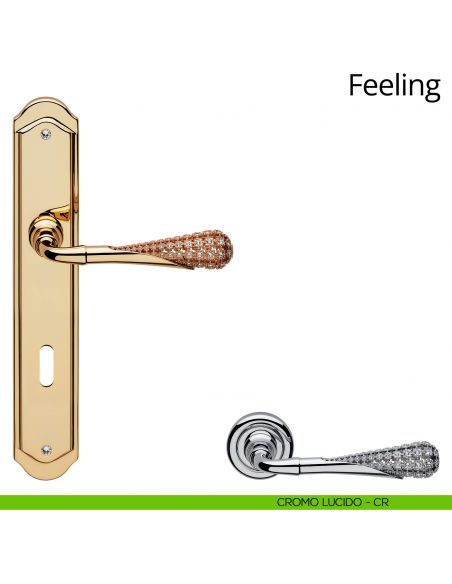 Maniglia con placca per porta interna Swarovski Feeling Linea Calì patent cromo lucido
