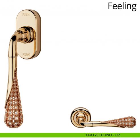 Maniglia Swarovski per finestra martellina DK antintrusione Feeling Linea Calì oro zecchino