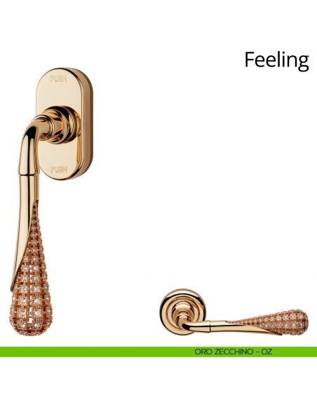 Maniglia Swarovski per finestra martellina DK antintrusione Feeling Linea Calì oro zecchino