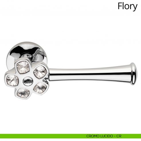 Maniglia Swarovski per porta con rosetta diametro 52 mm Flory Linea Calì cromo lucido