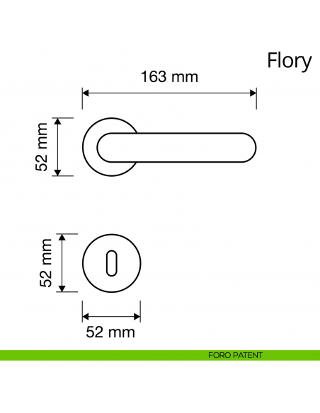 Maniglia Swarovski per porta con rosetta diametro 52 mm Flory Linea Calì disegno foro patent