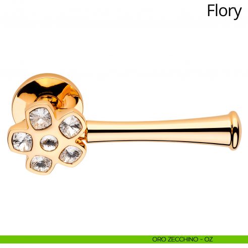 Maniglia per porta Swarovski con rosetta diametro 50 mm Flory Linea Calì oro zecchino