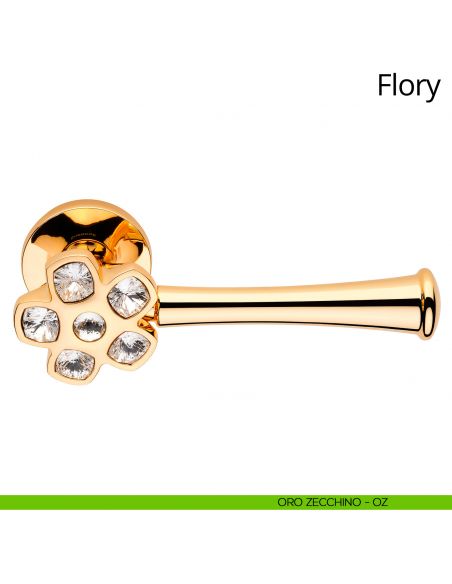 Maniglia per porta Swarovski con rosetta diametro 50 mm Flory Linea Calì oro zecchino
