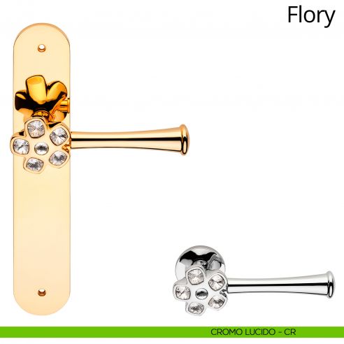Maniglia con placca Swarovski per porta interna Flory Linea Calì cieca cromo lucido