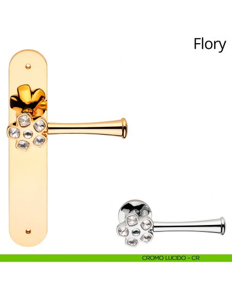 Maniglia con placca Swarovski per porta interna Flory Linea Calì cieca cromo lucido