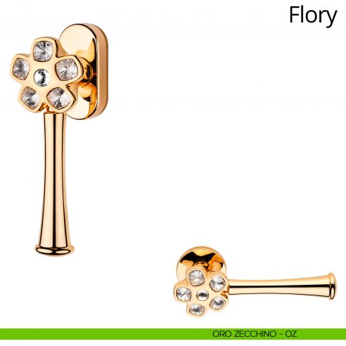 Maniglia per finestra martellina DK Swarovski Flory Linea Calì oro zecchino