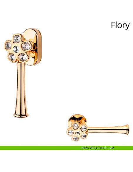Maniglia per finestra martellina DK Swarovski Flory Linea Calì oro zecchino
