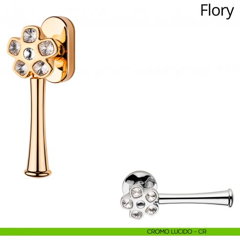 Maniglia per finestra martellina DK Swarovski Flory Linea Calì cromo lucido