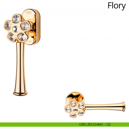 Maniglia Swarovski per finestra martellina DK SmartBlock Flory Linea Calì oro zecchino