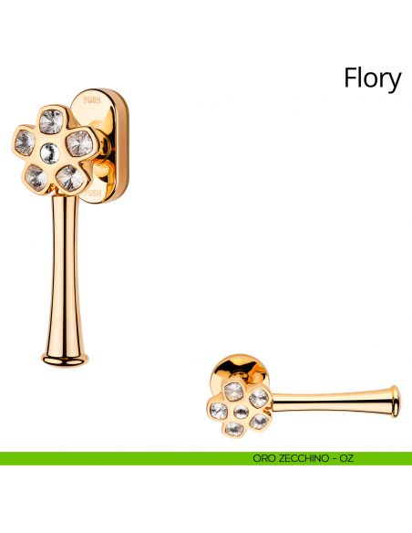 Maniglia Swarovski per finestra martellina DK SmartBlock Flory Linea Calì oro zecchino