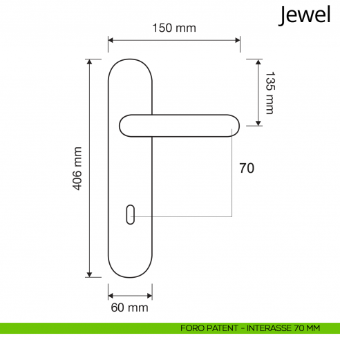 Maniglia Swarovski con placca 1395 per porta Jewel Linea Calì disegno patent 70